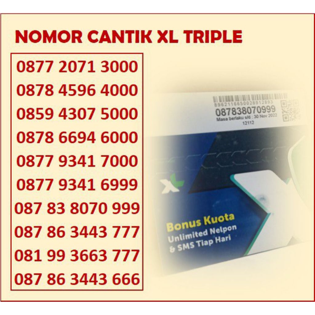 Kartu Perdana XL Nomor Cantik Triple - Nomor Cantik XL Seri Triple Ekor
