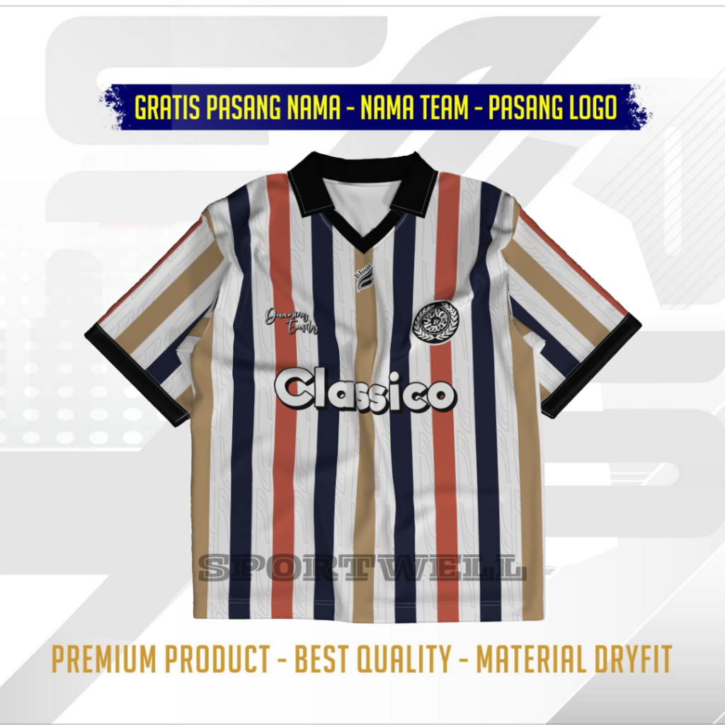 JERSEY RETRO CLASSICO SALUR FULL PRINTING GRATIS PASANG NAMA DAN NO PUNGGUNG JERSEY VINTAGE