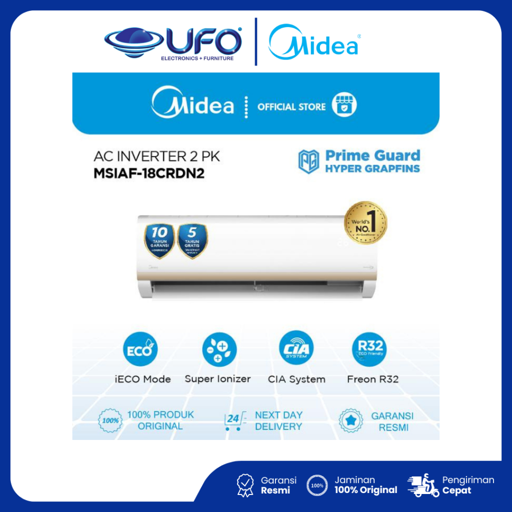Midea AC MSIAF18CRDN2X Split Inverter 2 PK iECO Mode Follow Me Super Ionizer Self Cleaning XTREME SA