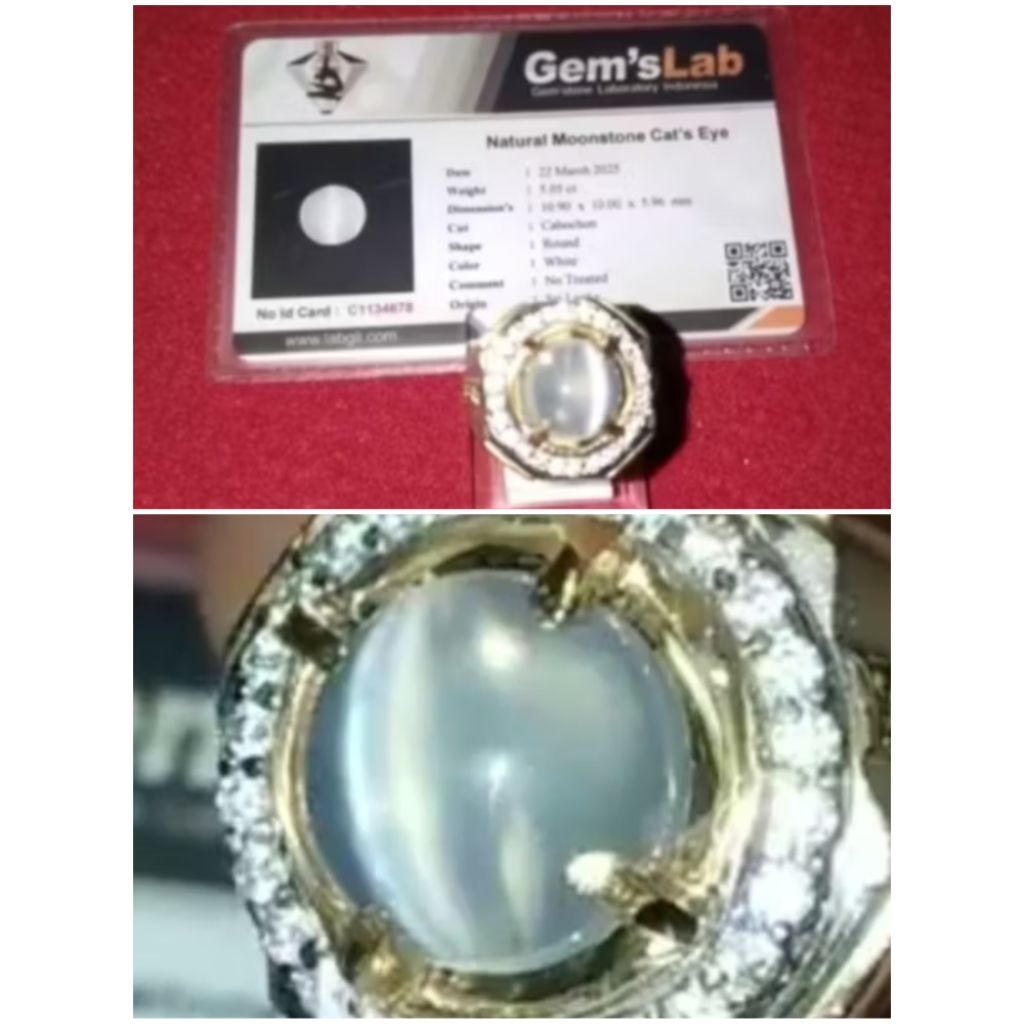 Natural Moonstone Cat's Eye (Biduri Bulan) + Memo, Kode A24