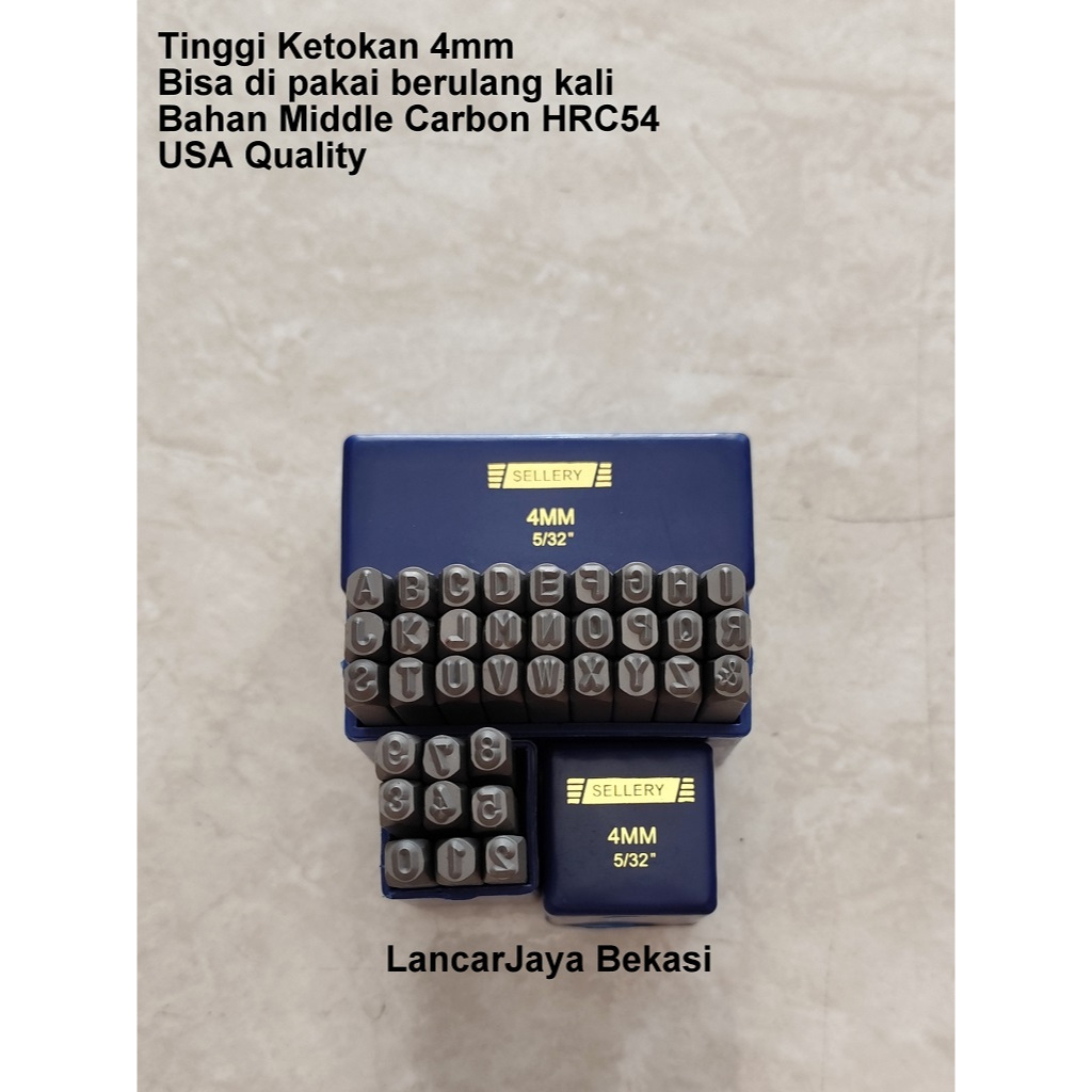 Sellery USA Alat Ketok Set Huruf Angka Lengkap Ukuran 4mm Bahan Middle Carbon HRC54