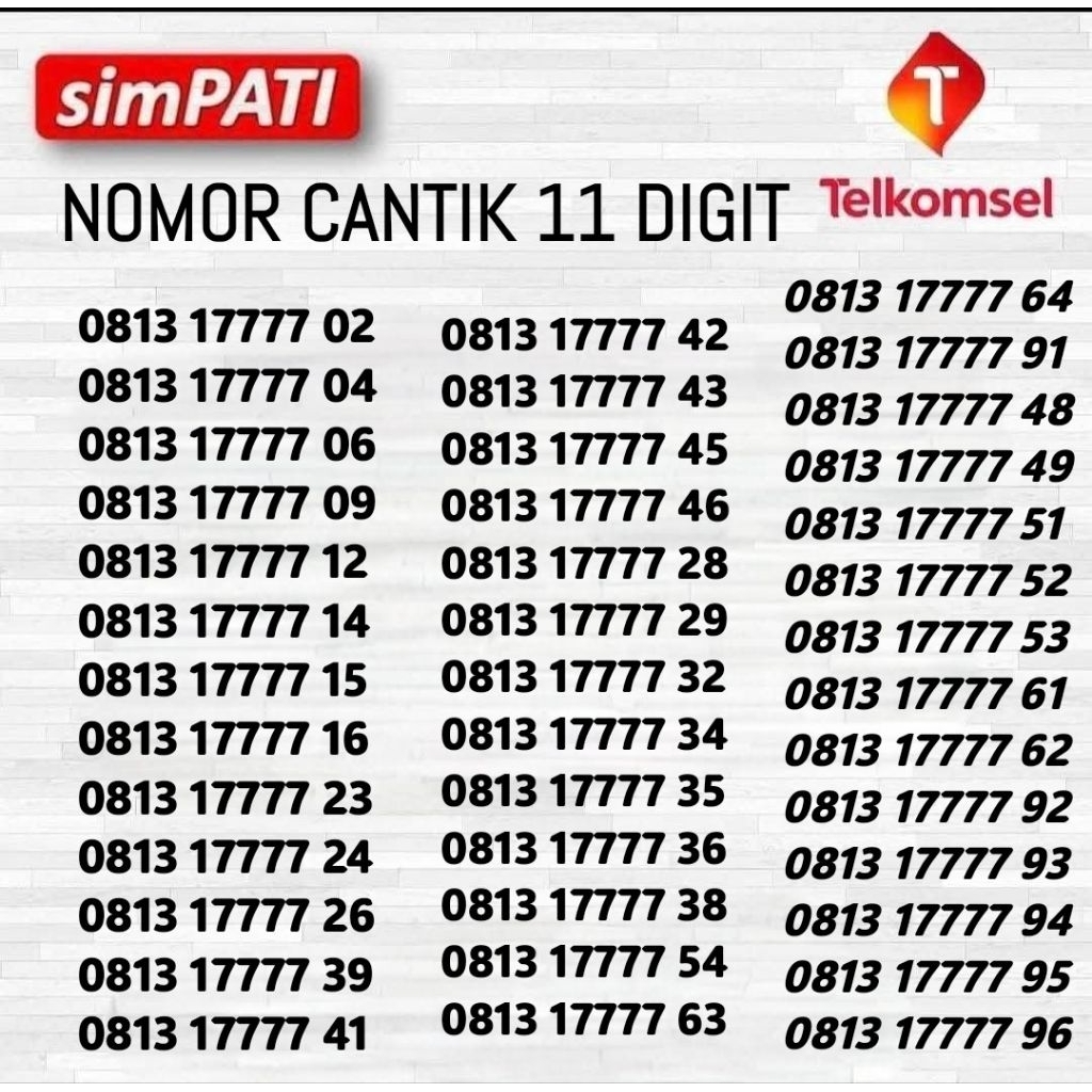 KARTU PERDANA TELKOMSEL - NOMOR CANTIK SIMPATI 11 DIGIT - NOMOR CANTIK TELKOMSEL 11 DIGIT - 7777