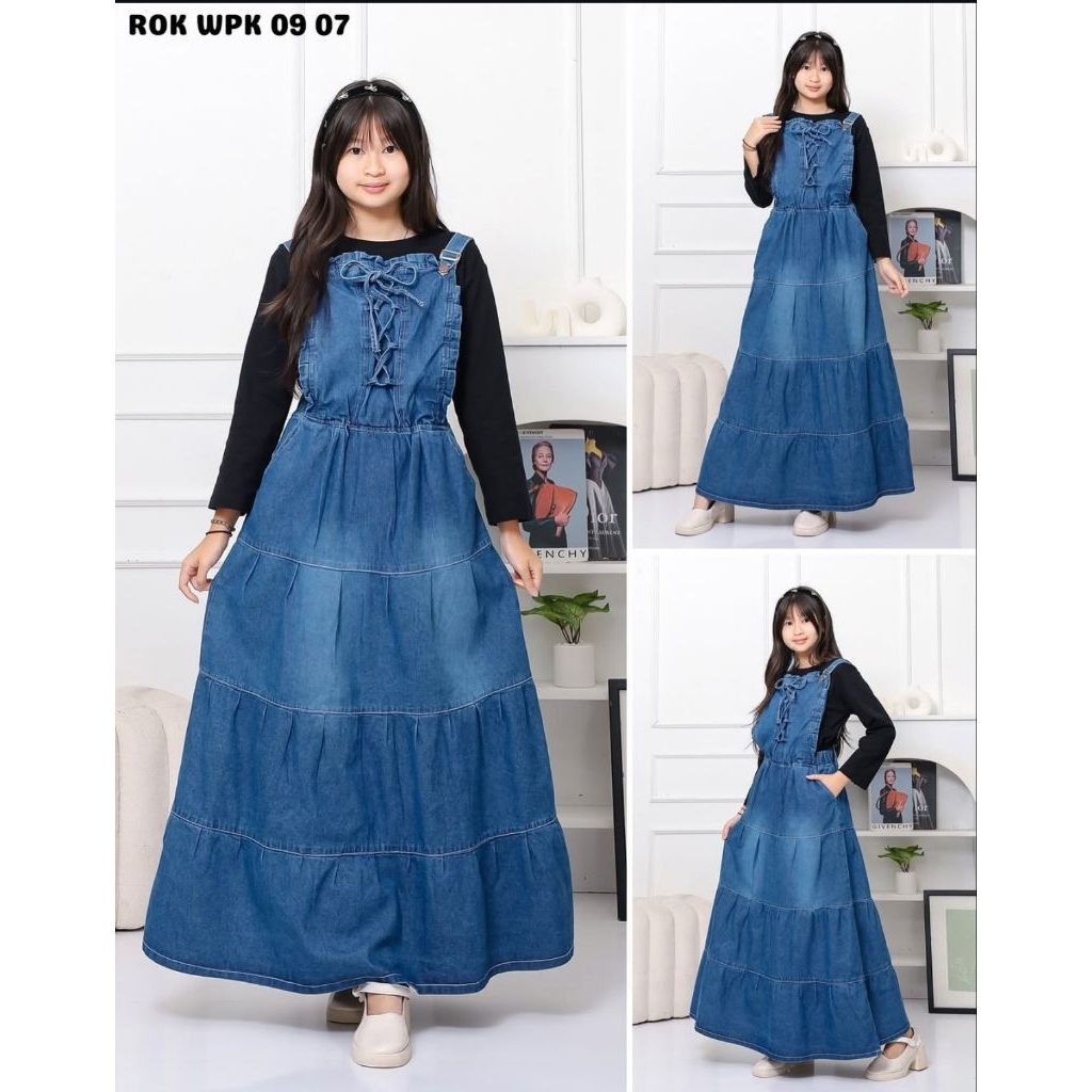Rok jeans kodok / Rok jeans wearpack anak perempuan 6-16 tahun