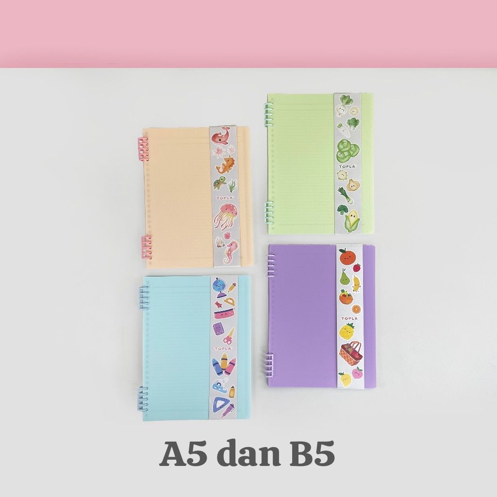 binder looseleaf notebook topla set dengan isi bonus sticker lucu ( ring 8 bisa isi ulang)  ( ukuran