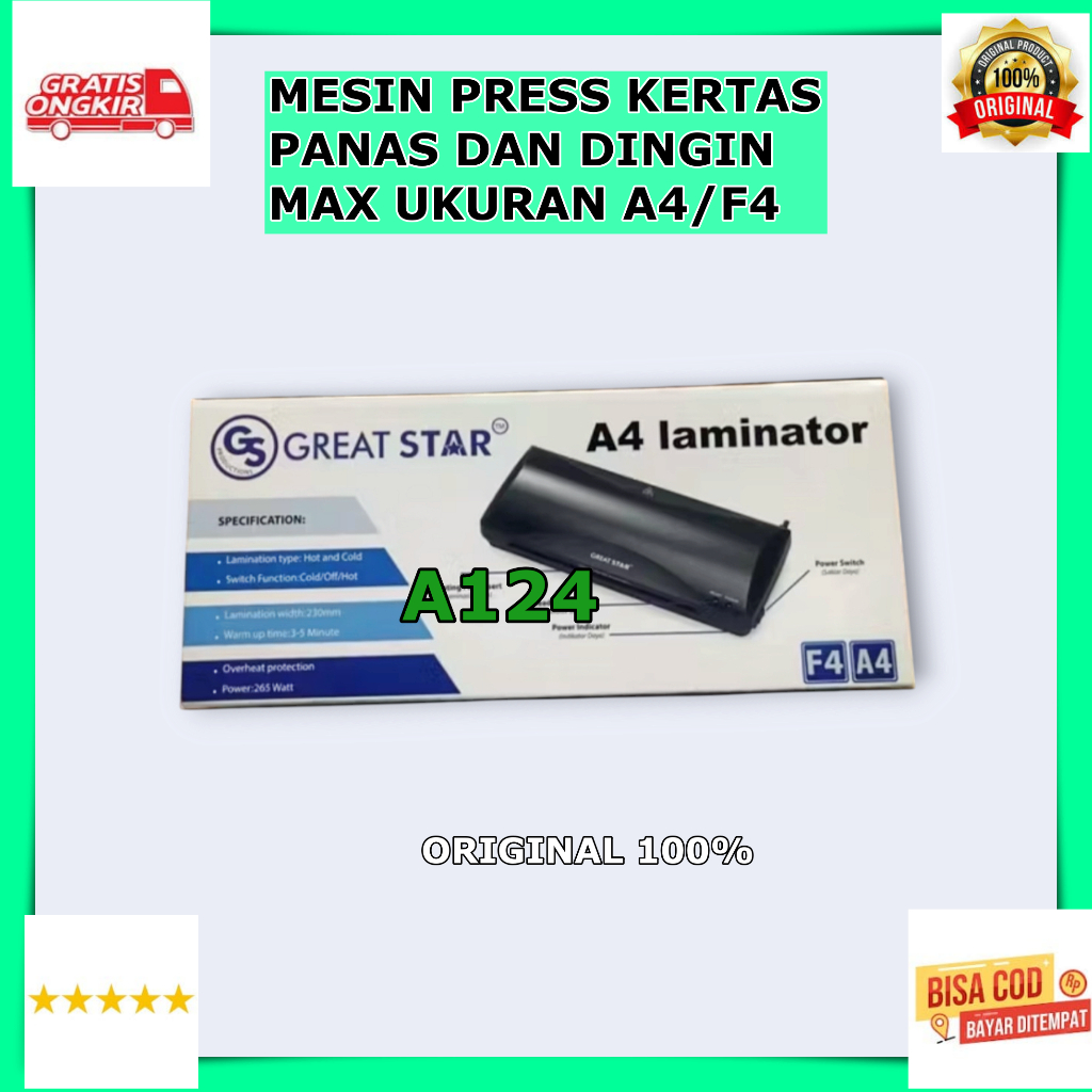 A124 LAMINATING KERTAS MESIN LAMINATOR LAMINATING PRESS KERTAS PLASTIK PRES DOKUMEN ORI 100% PANAS D