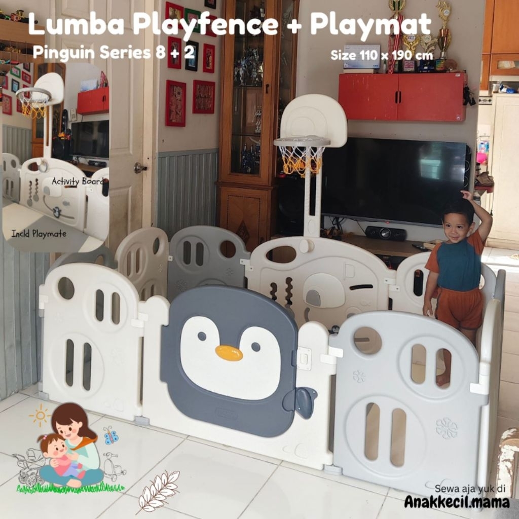 SEWA Lumba Fence Pinguin 8 + 2 | Lumba Playmat | Pagar Bayi Playmat Pagar Anak Pagar Bermain
