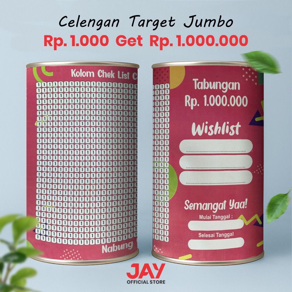 PROMO Celengan Target | Tabungan Target Jumbo NABUNG 1K TARGET 1 Juta T:20cm × D:10cm Cellengan Targ