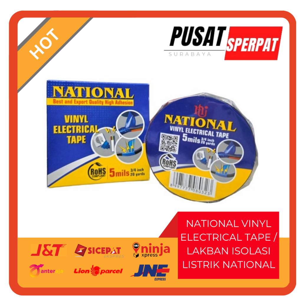 NATIONAL isi 1 pcs-ISOLASI LISTRIK ISOLASI PVC BLACK TAHAN PANAS/ ELECTRICAL VINYL TAPE ORIGINAL 19 x 20 meter harga per 1 pcs