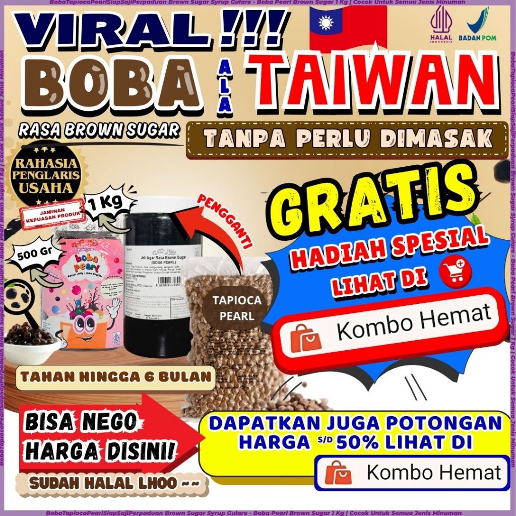 BobaTapiocaPearlSiapSajiPerpaduan Brown Sugar Syrup Gulare - Boba Pearl Brown Sugar 1 Kg | Cocok Unt