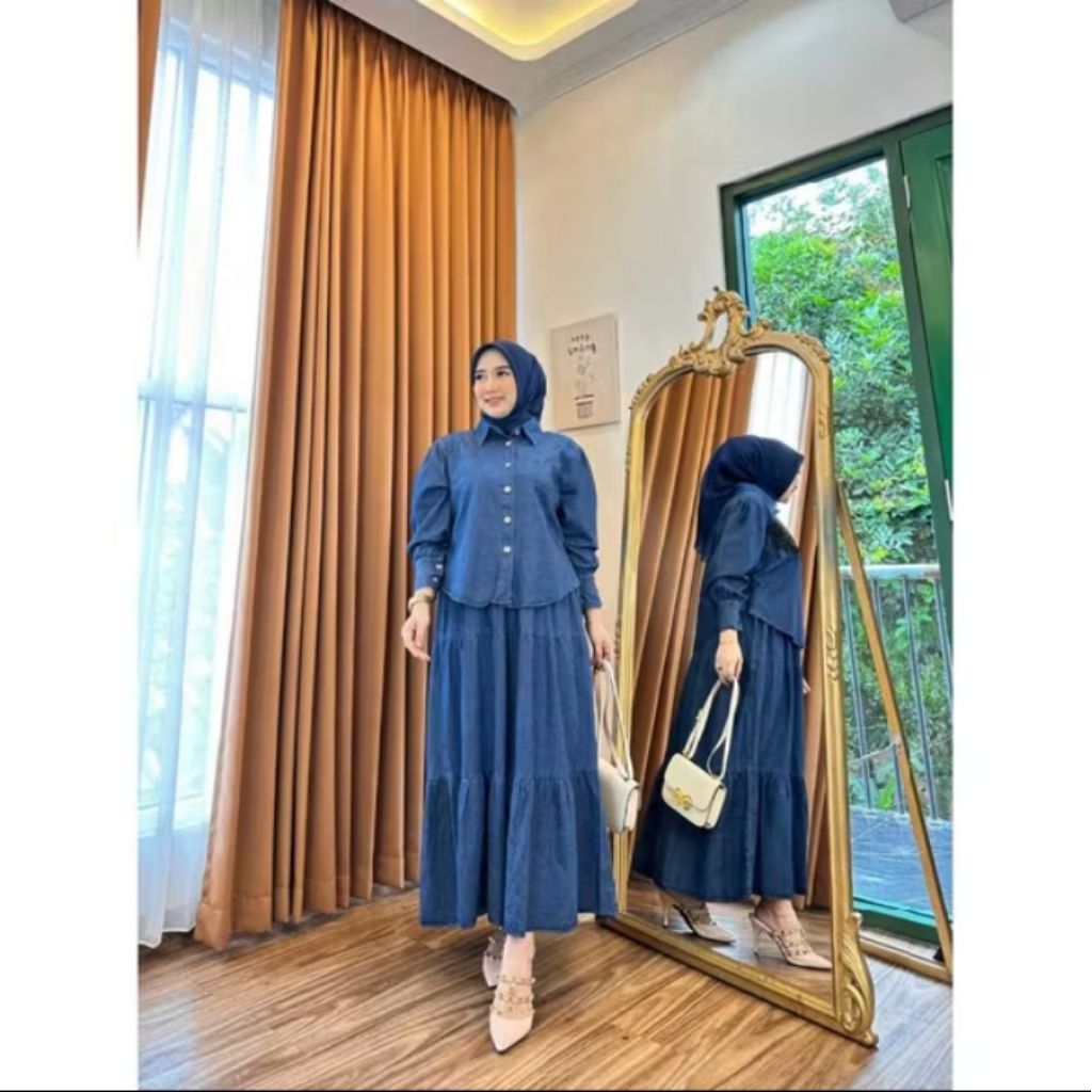 setelan rok jeans safara washed terbaru rok wanita atasan bawahan wanita style