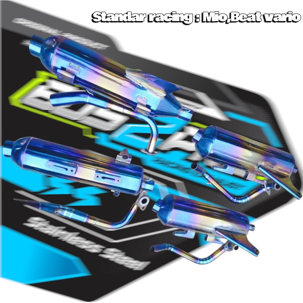 KNALPOT STANDAR RACING HEADER STENLIS BLUE,KNALPOT RACING,KNALPOT TSUKIGI LEHER STENLIS BLUE BOS2PRO