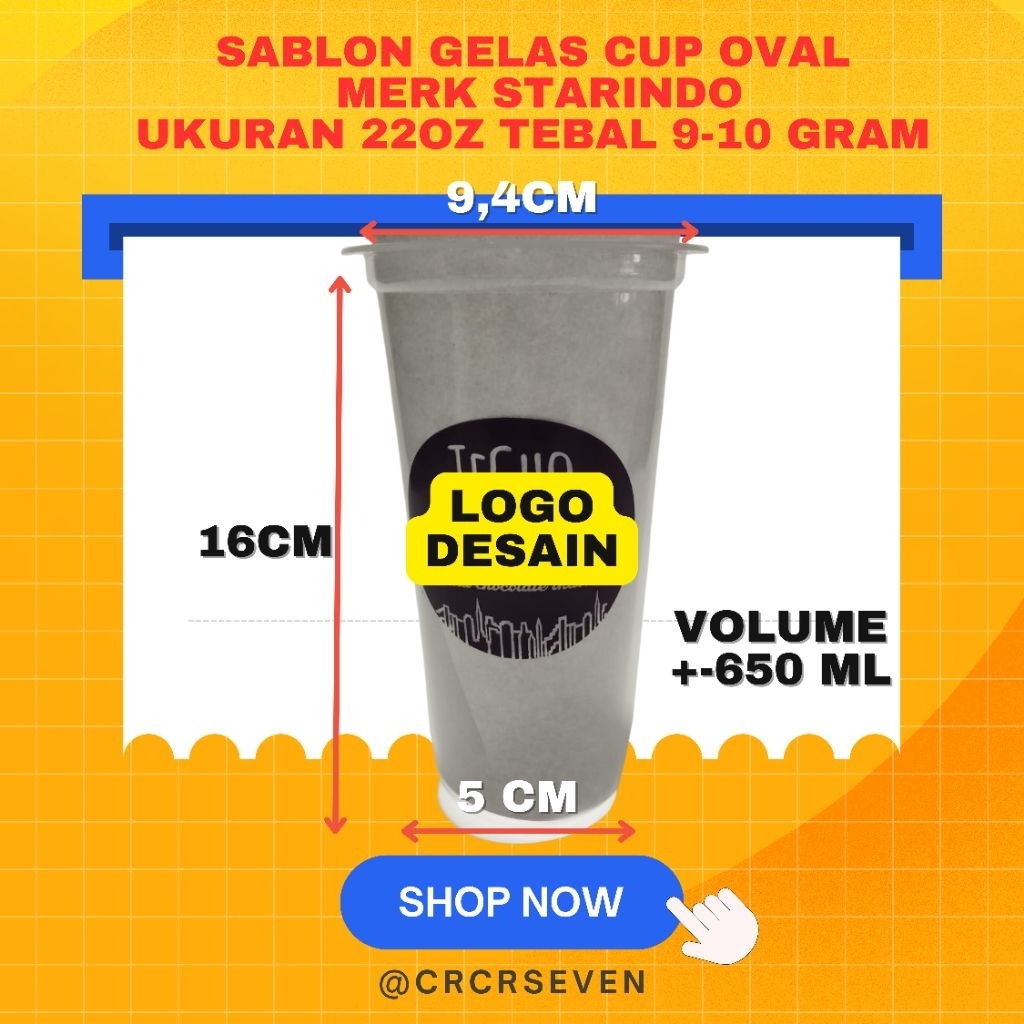 Sablon gelas cup oval 22oz gelas U gelas cembung