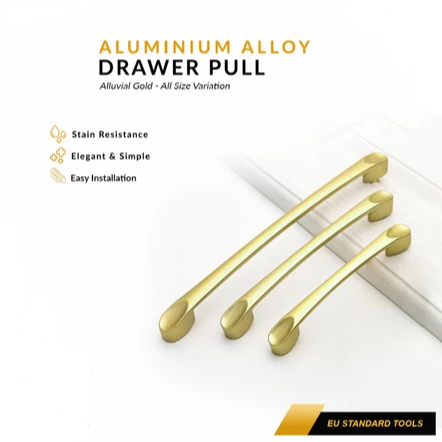 Hendel Handle Tarikan Pintu Lemari Knob Drawer Pull Handle Gagang Pintu Laci Gold Modern