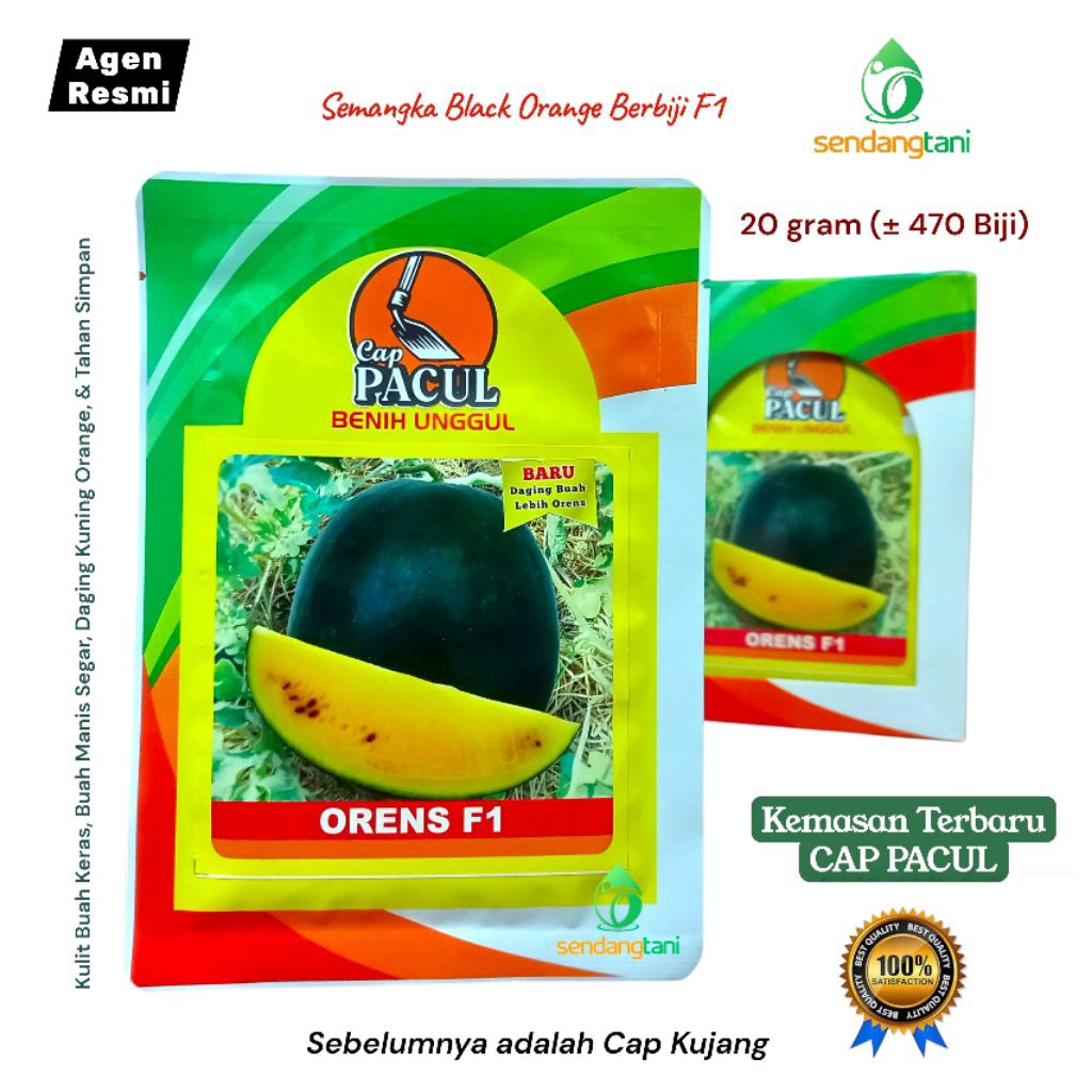 Semangka ORENS F1 20 gr Benih Bibit Semangka Berbiji Black Orange Kuning Cap Pacul atau dulu Cap Kuj