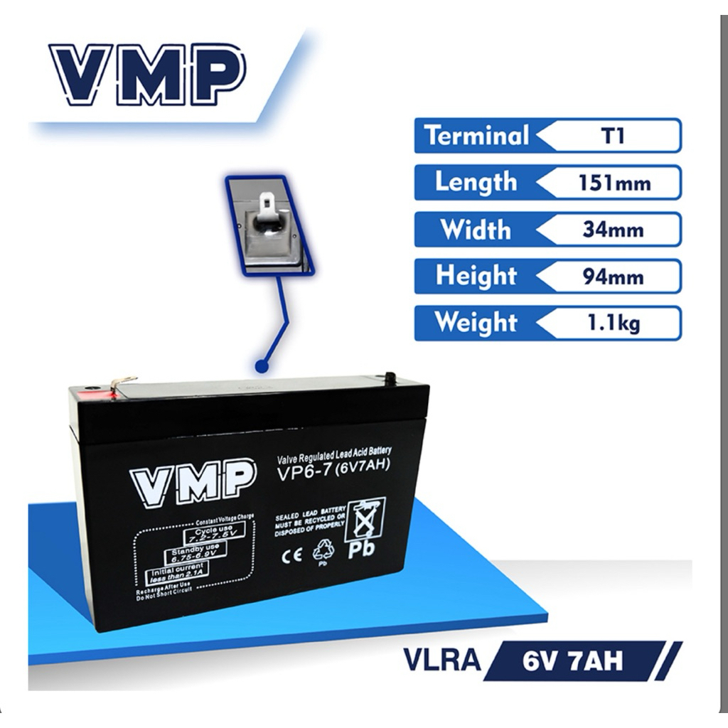 Baterai UPS VMP 6V 7AH aki ups vrla 6v 7ah baterai vrla 6v 7ah