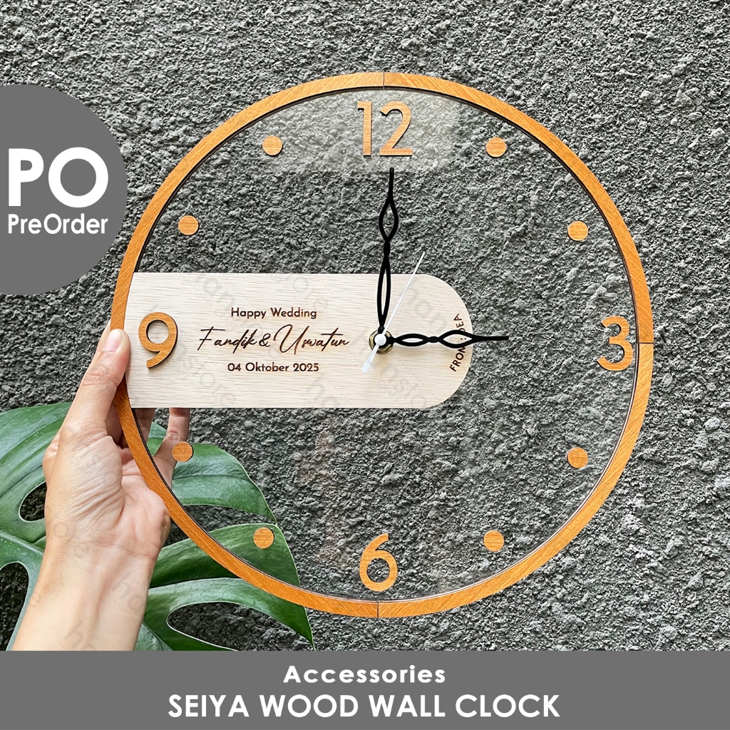 PO SEIYA Wood Wall Clock / Custom Acrylic Wooden Wedding Wall Clock / Jam dinding custom / Jam Akril