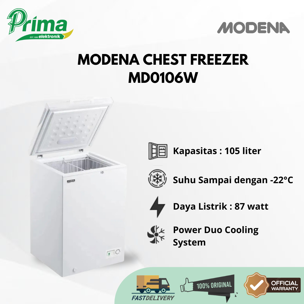 MODENA MD0106W 100 Liter FREEZER BOX GARANSI