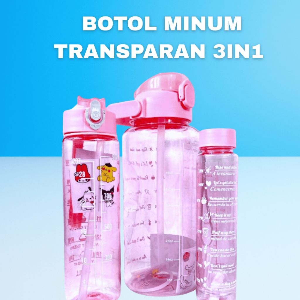 BOTOL MINUM TRANSPARAN VIRAL MOTIVASI 3IN1 SET KOREA 2L / BOTOL MINUM 1 SET VIRAL 2LITER