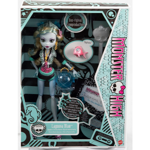 Monster High Lagoona Blue Reproduction Doll Wearing Original Fashion & Shoes with Pet, Display Stand