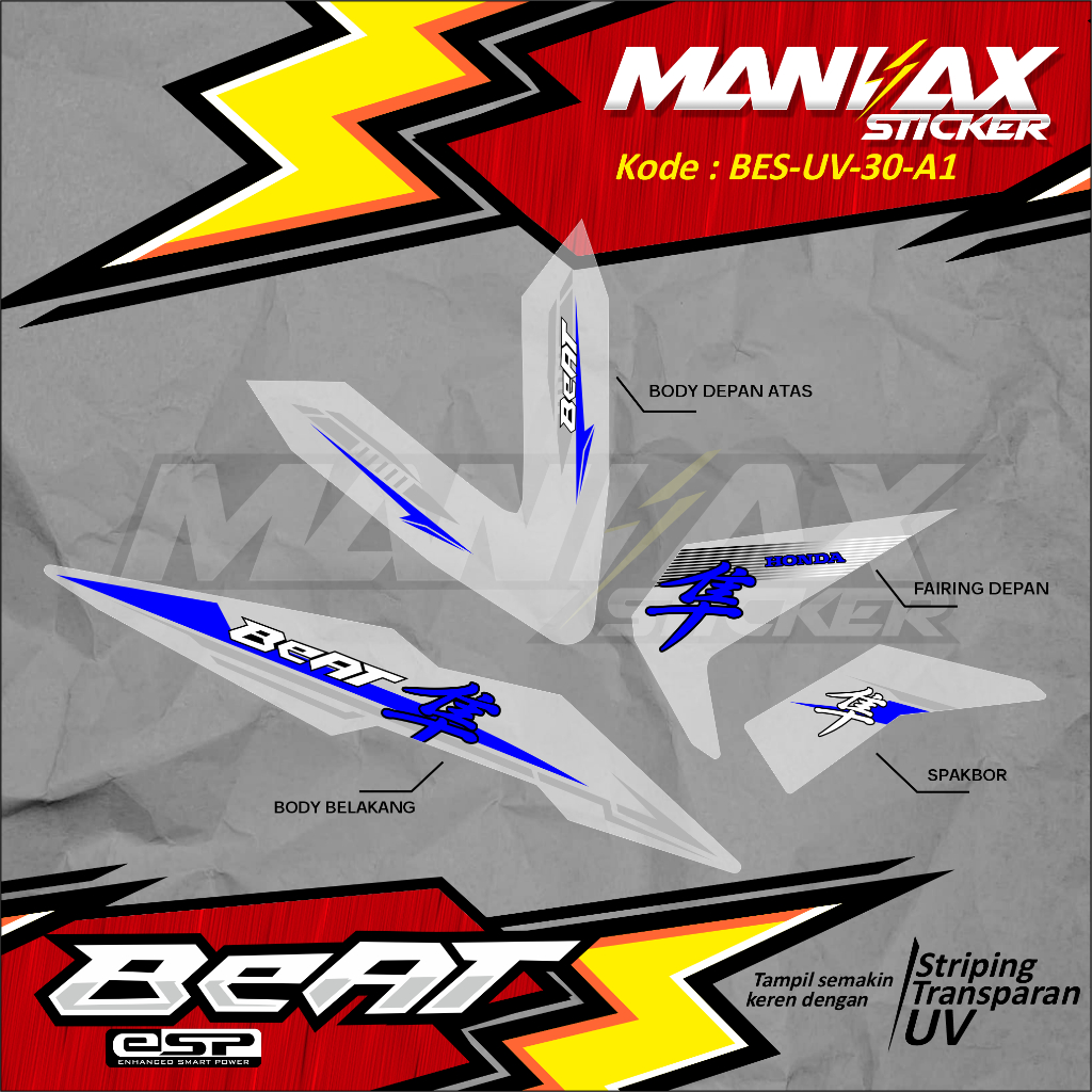 Sticker Striping Beat Esp Transparan Keren || Sticker Beat Esp Original Motif -BES-UV