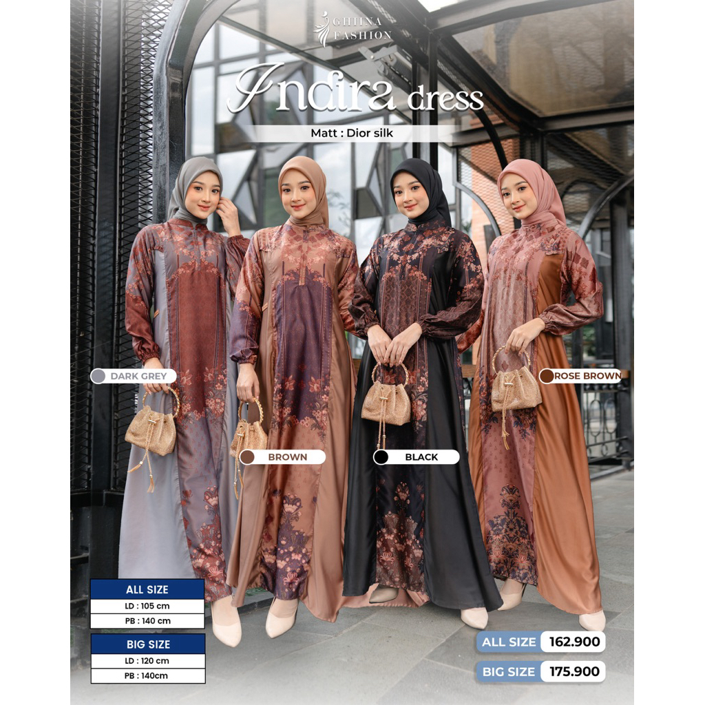 Indira DRESS, DRESS BY ghiina fashion, DRESS Dior silk, gamis mewah, DRESS busui