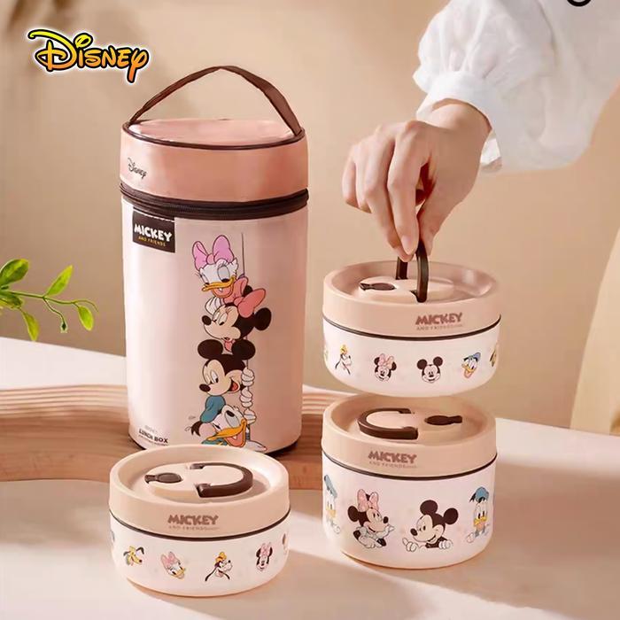 Set Kotak Makan 3pc + Tas Thermal Bulat Mickey Minnie Donald Daisy Duck Original Disney Kotak Bekal 