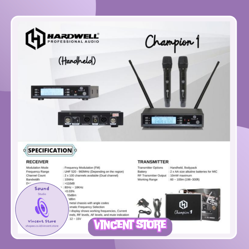 Mic Wireless UHF HARDWELL Champion 1 , Mic Imam Mesjid, Garansi Resmi Original