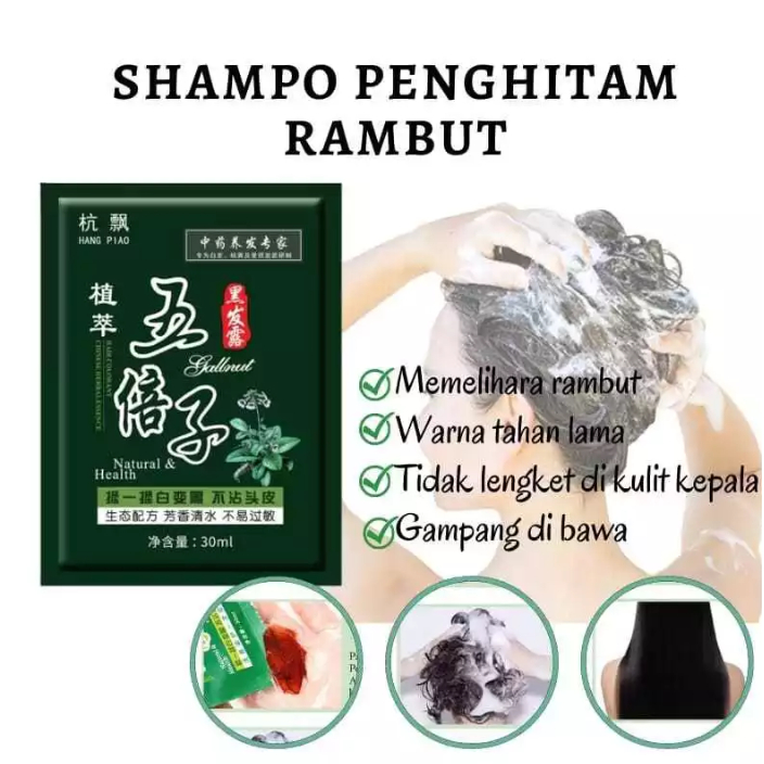 Shampo Penghitam Rambut Uban 30ml Bahan ALami Cat Rambut Pria Wanita Alami Murah
