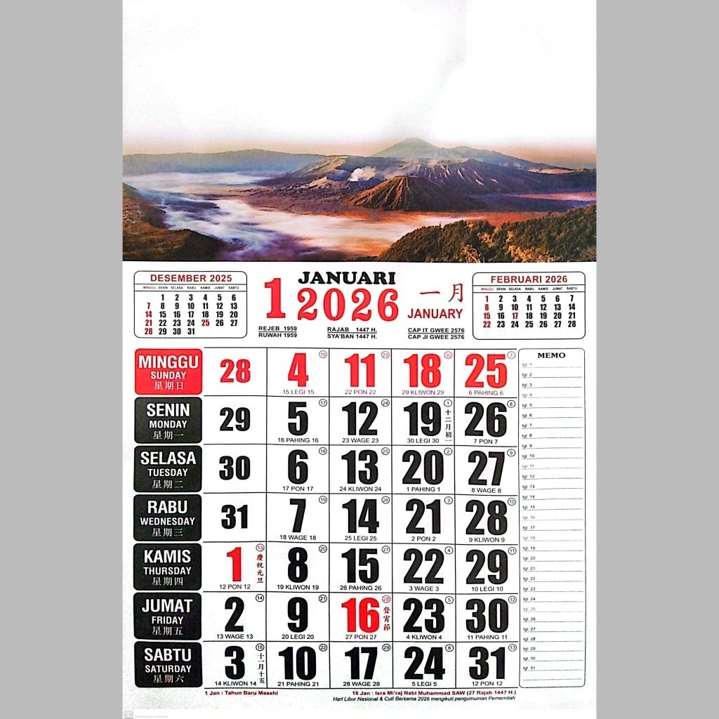 Jual Kalender 2026 Motif Pemandangan