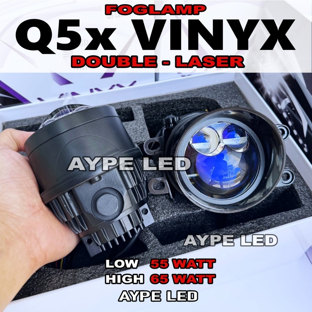 Foglamp Biled Projector 3 inch Q5 Double Laser Q5x Laser Vinyx Terbaru 65 Watt Mobil Universal