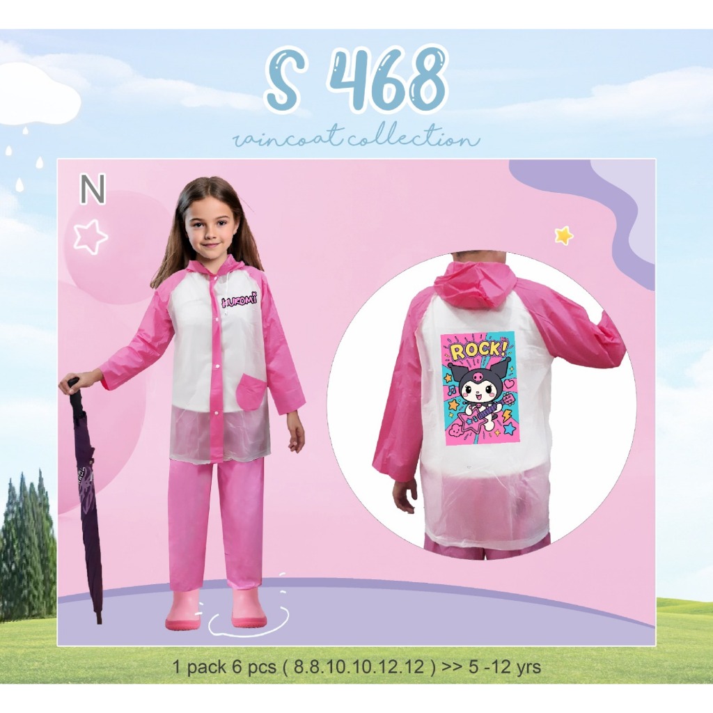 Jas hujan anak cewek setelan / Jas Hujan anak karakter / Jas hujan anak kuromi