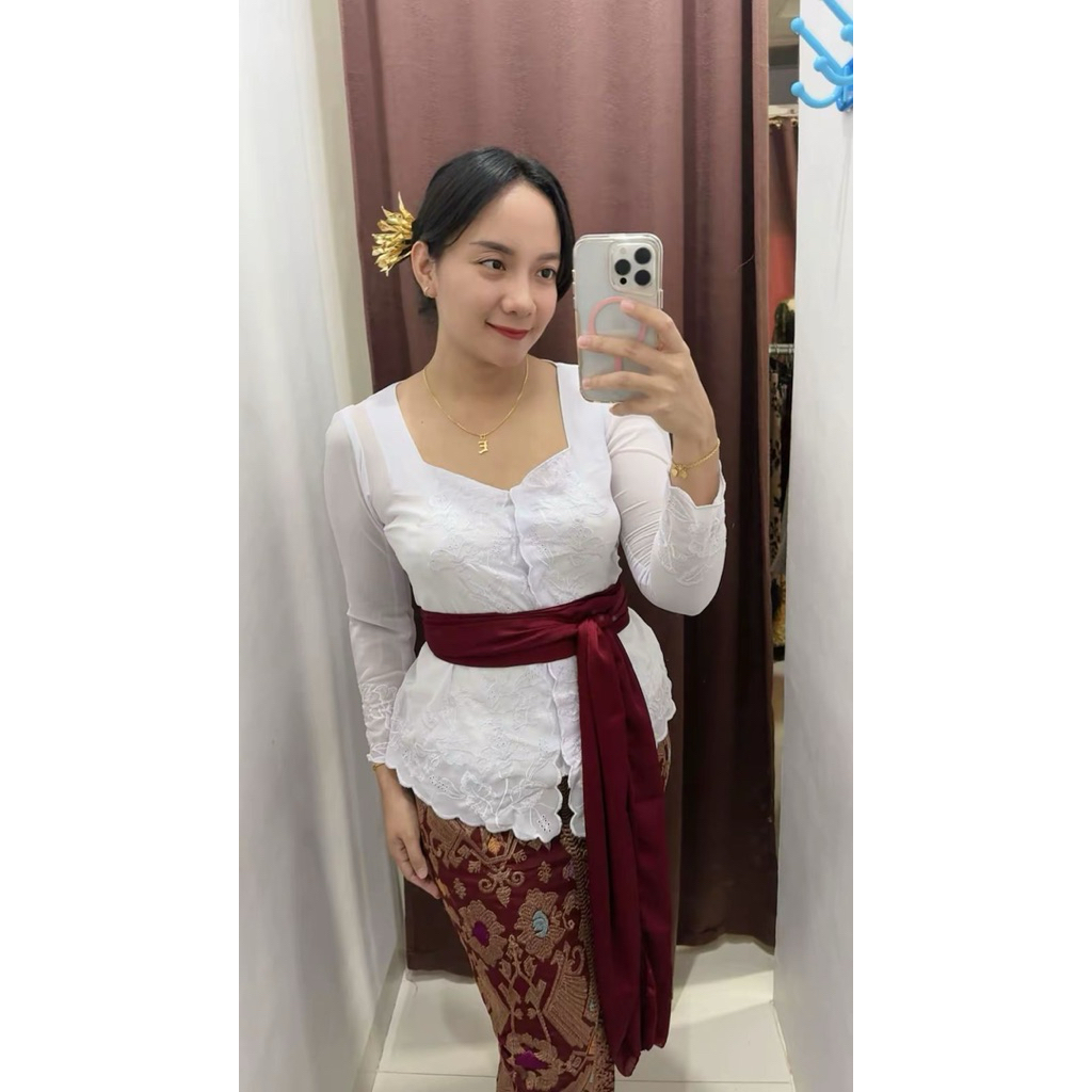 KEBAYA SIFON PUTIH LENGAN PANJANG SIFON POLOS