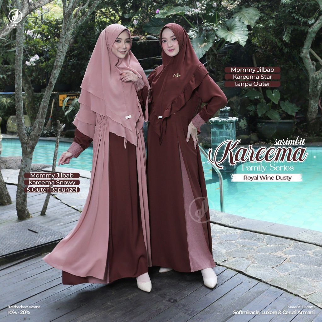 Gamis dan Koko Couple Alwa Hijab Kareema Warna Royal Wine Dusty