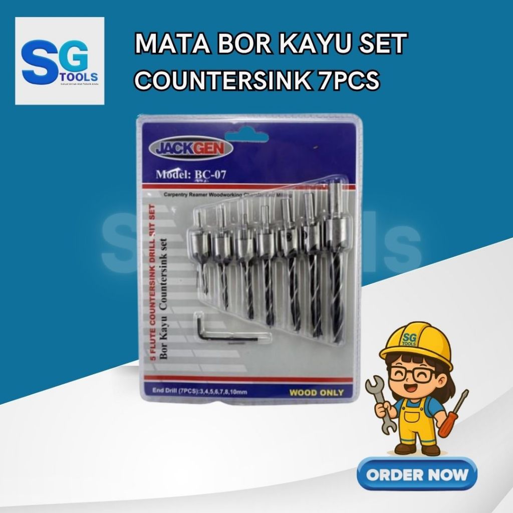 Jackgen mata bor kayu countersink 7 Pcs - mata bor kayu set isi 7 Pcs countersink