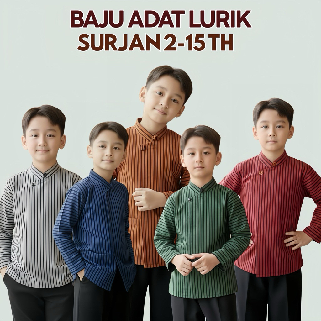 BAJU ADAT ANAK LAKI LAKI SURJAN MOTIF LURIK BAWAHAN CELANA HITAM MURAH KATUN PREMIUM