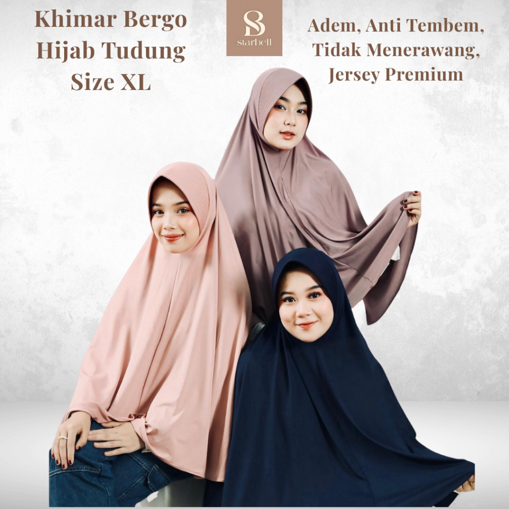 Khimar Bergo Jumbo XL Jilbab Ped Instan Panjang Syari Jersey Premium Tidak Menerawang | Starbell