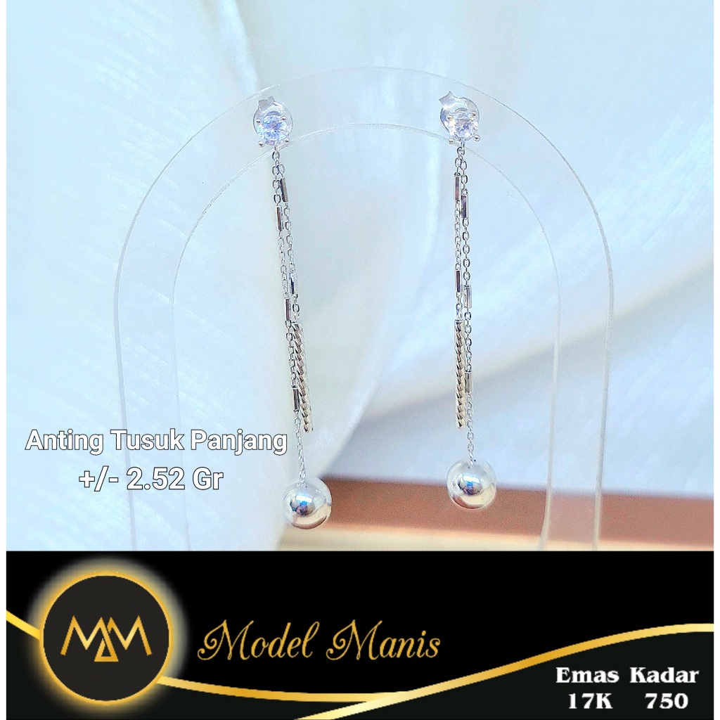 Model Manis Gold - Anting Panjang Candy Bambu Putih - Emas 17k  750