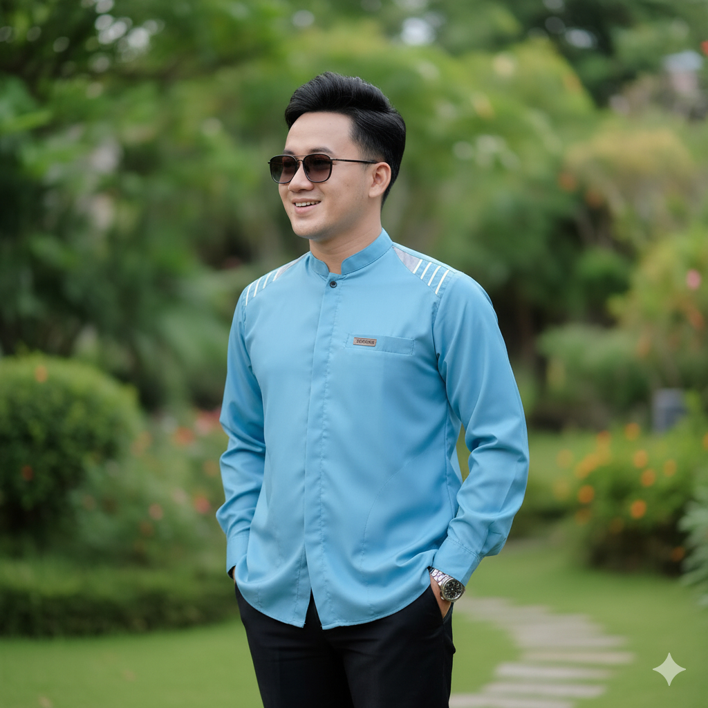 Baju Koko Pria Adem Terbaru || Kemeja Koko Pria Biru Wardah Premium Terlaris