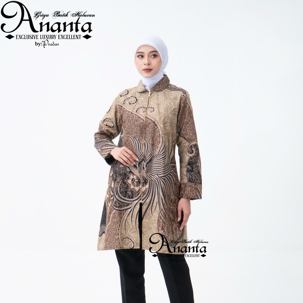 Batik Ananta Tunik Atasan Batik Wanita Modern Lapis Premium Tricot, 100% Katun Lengan Panjang Lapis 