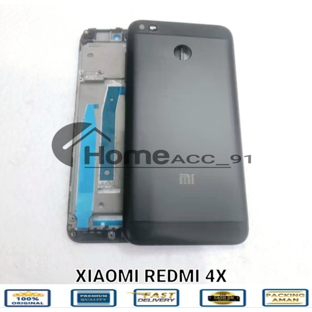 Casing Fullset Xiaomi Redmi 4X Backdoor + Middle Frame Tatakan Lcd Kesing Housing Fulset Backdor Bac