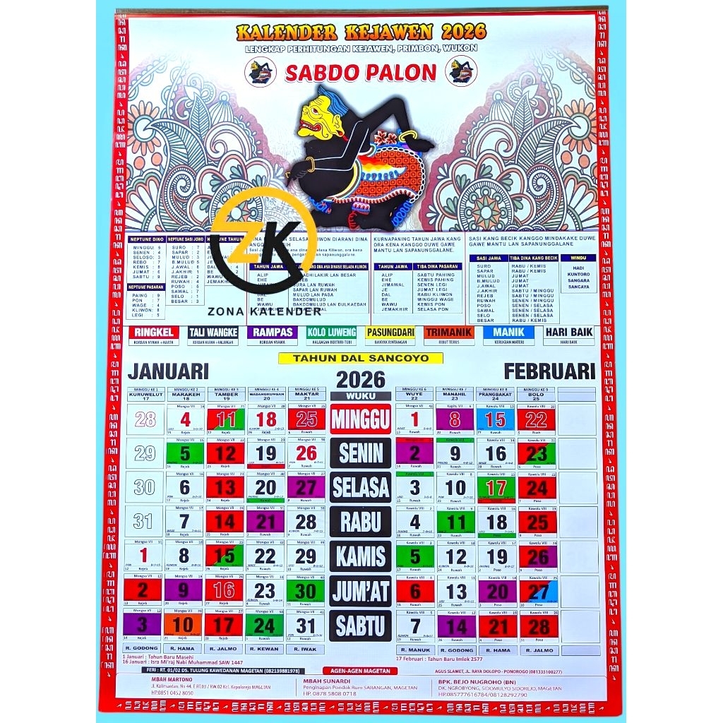 Kalender 2026 : Kalender Sabdo Palon /Kalender jawa lengkap /Kejawen/Wuku Murah