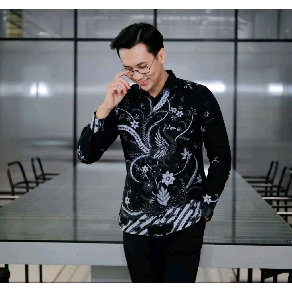 KEMEJA BATIK PRIA SLIMFIT ORIGINAL BAHAN KATUN FULL PURING MOTIF MERAK KHAYANGAN