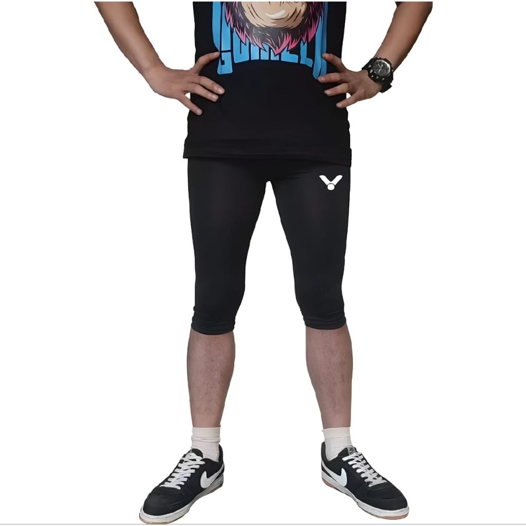 Legging pendek tebal celana baselayer manset 3/4 unisex pria wanita olahraga sepeda voli running gym
