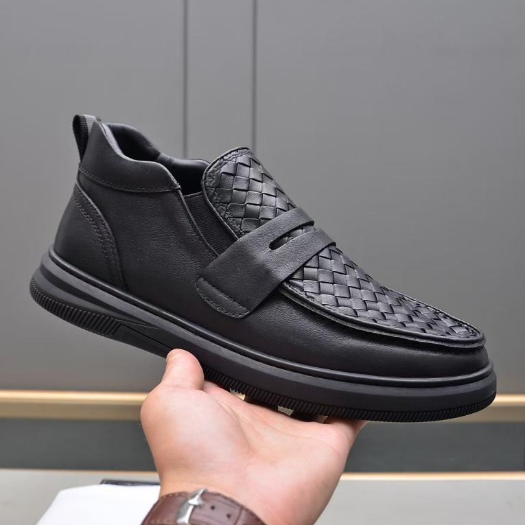 Bottega Veneta all black men's high-quality cowhide hand woven classic casual sports high top shoes