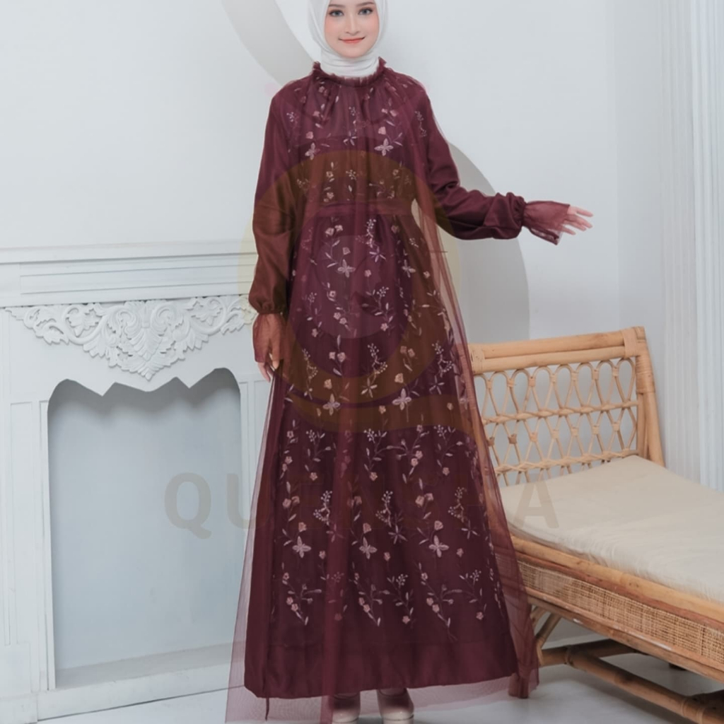 Gamis Brokat Tile Mewah Gamis Lebaran 2026 Model Baru Velvet Mix Brokat Premium Dress Wanita Simple