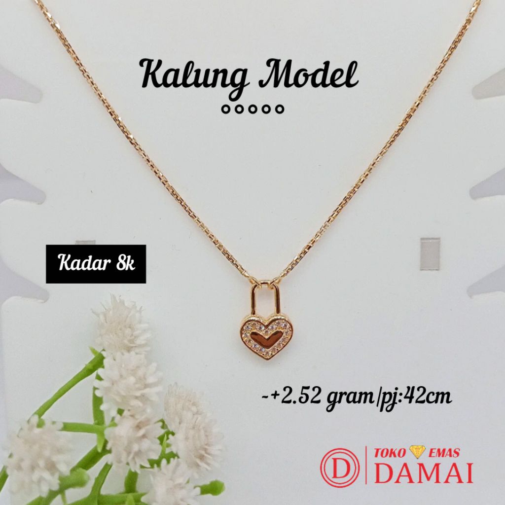Kalung emas model gembok love full mata putih lengkap 8k ||-+2.52gram
