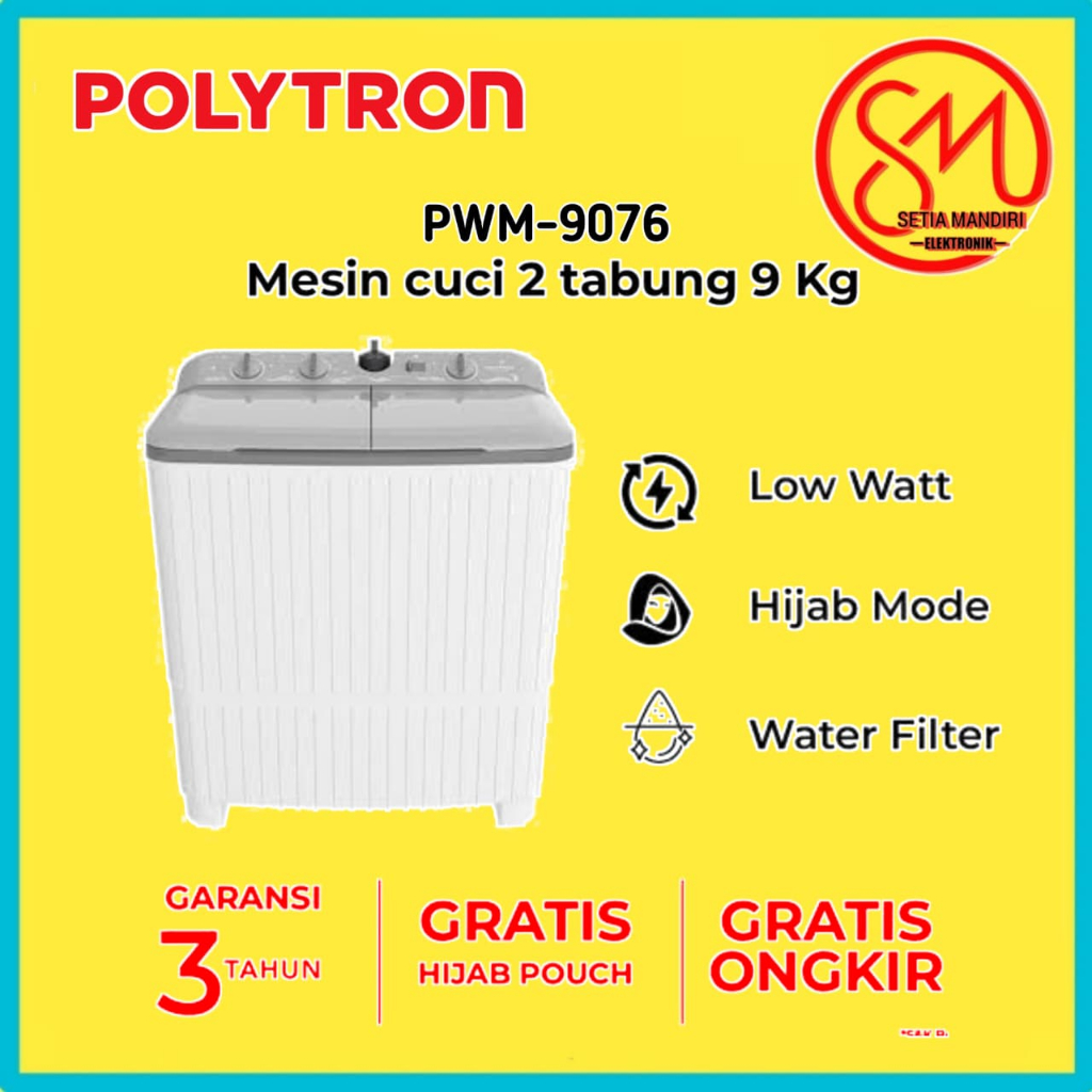POLYTRON Mesin Cuci 7KG 8KG 9KG - PWM 7076 8076 9076 - 7 8 9 KG - GARANSI RESMI
