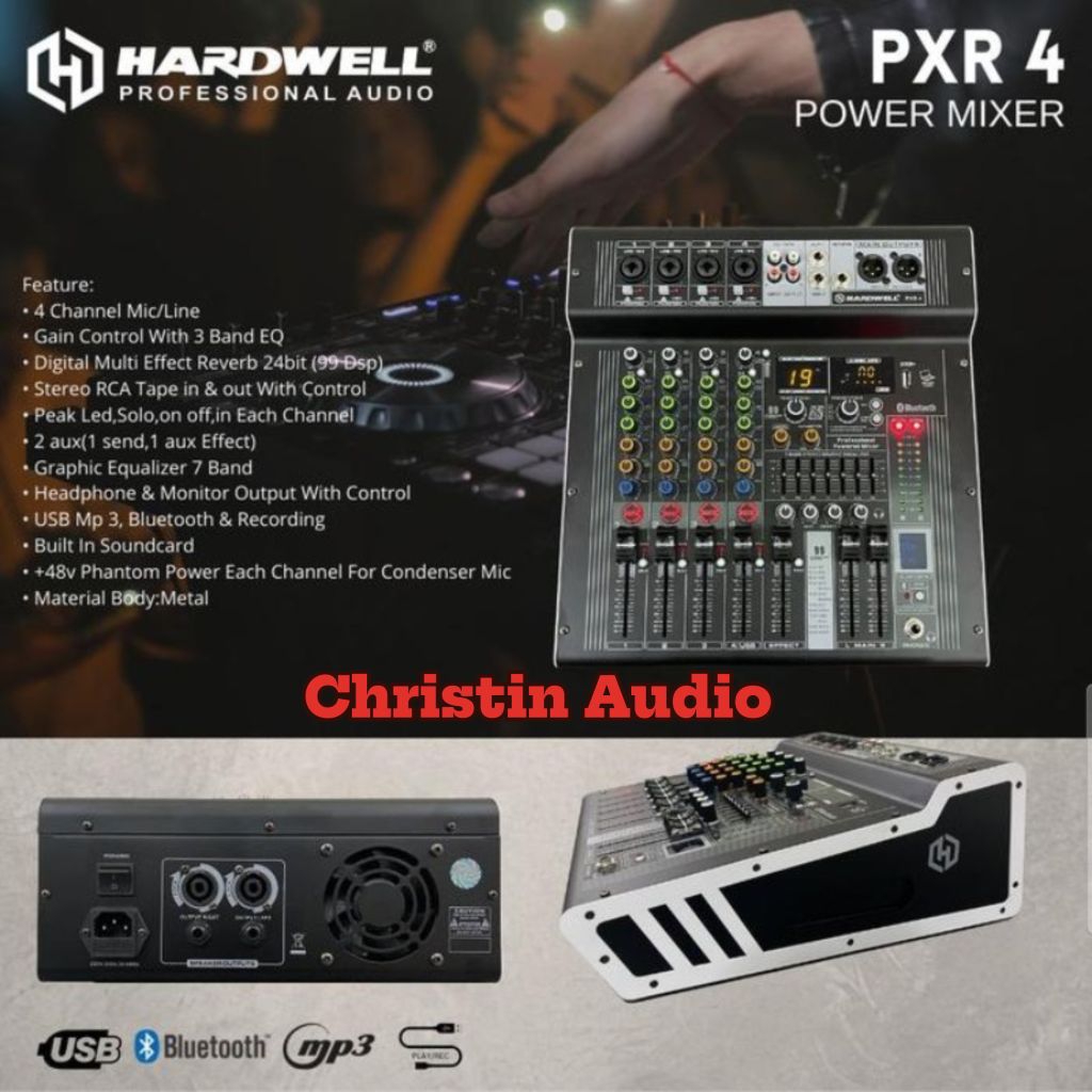 Power Mixer Hardwell PXR 4 4 Channel Usb Bluetooth Equalizer Original