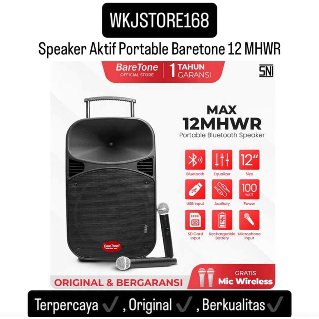 Speaker Aktif portable Baretone 12 MHWR Original