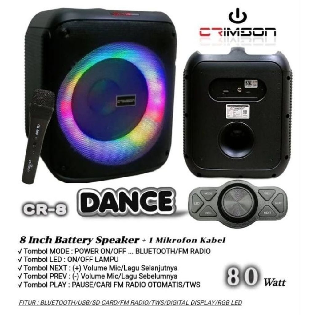 Speaker Portable Crimson CR 8 DANCE - 8 Inch TWS Bluetooth Crimson CR8